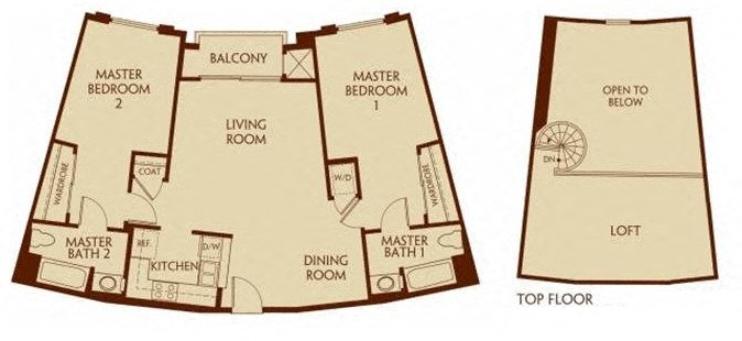 Floor plan for 2 beds, 2 baths, 1084 sqft